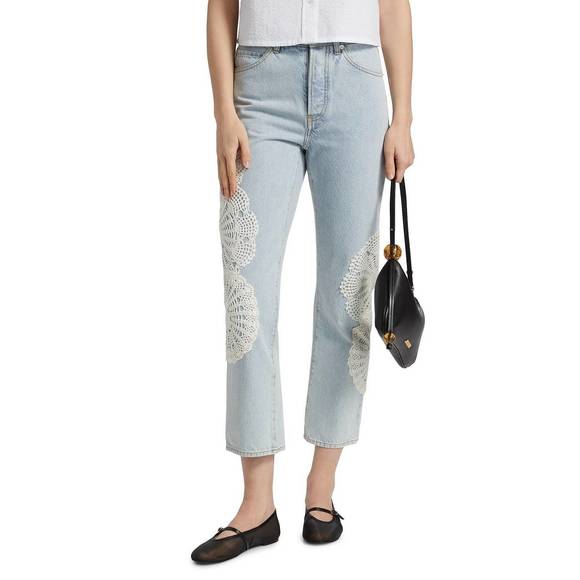 NEW FRAME crochet vertical crop jeans in wisp